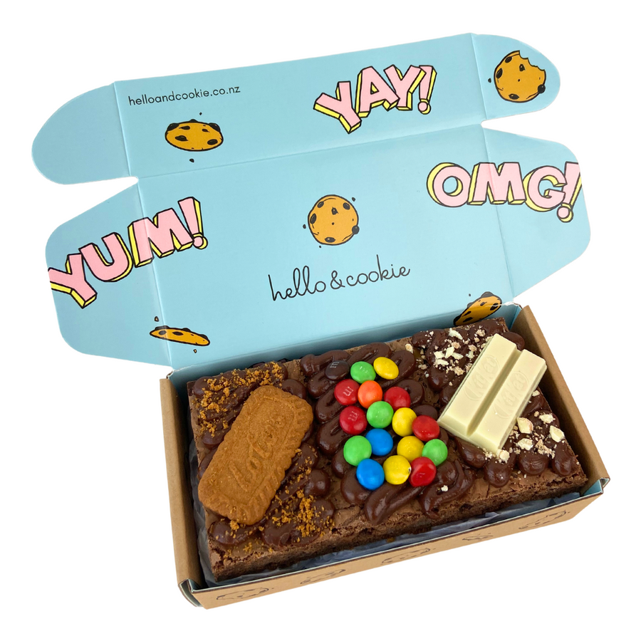 Mini Loaded Chocolate Brownies | Biscoff, M&Ms and Milky Bar Kit Kat Chocolate Toppings | Delivered NZ Wide | Celebration Box NZ