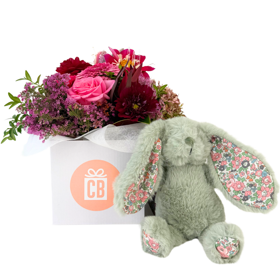 Posy with a bunny is the perfect gift | Baby Shower Gifts | Personalised gifts | Celebration Box NZ