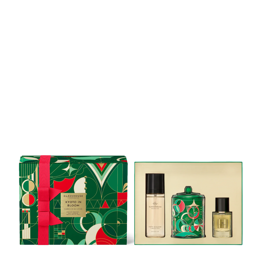 Glasshouse Fragrances Trio Gift Set | Soy candle and hair and body mist set | Christmas Gifts | Celebration Box NZ