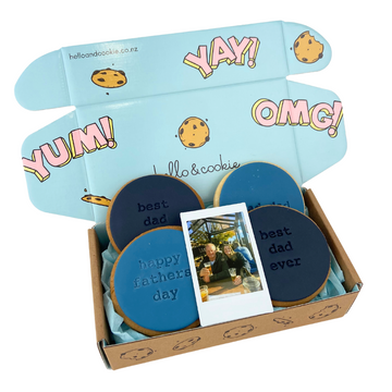 Happy Father's Day Cookie Gift Box with personalised polaroid picture | Delivered NZ Wide | Celebration Box NZ